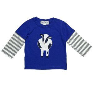 NWT Marie Nicole Cow Appliqué Top Blue 6-12 Mons